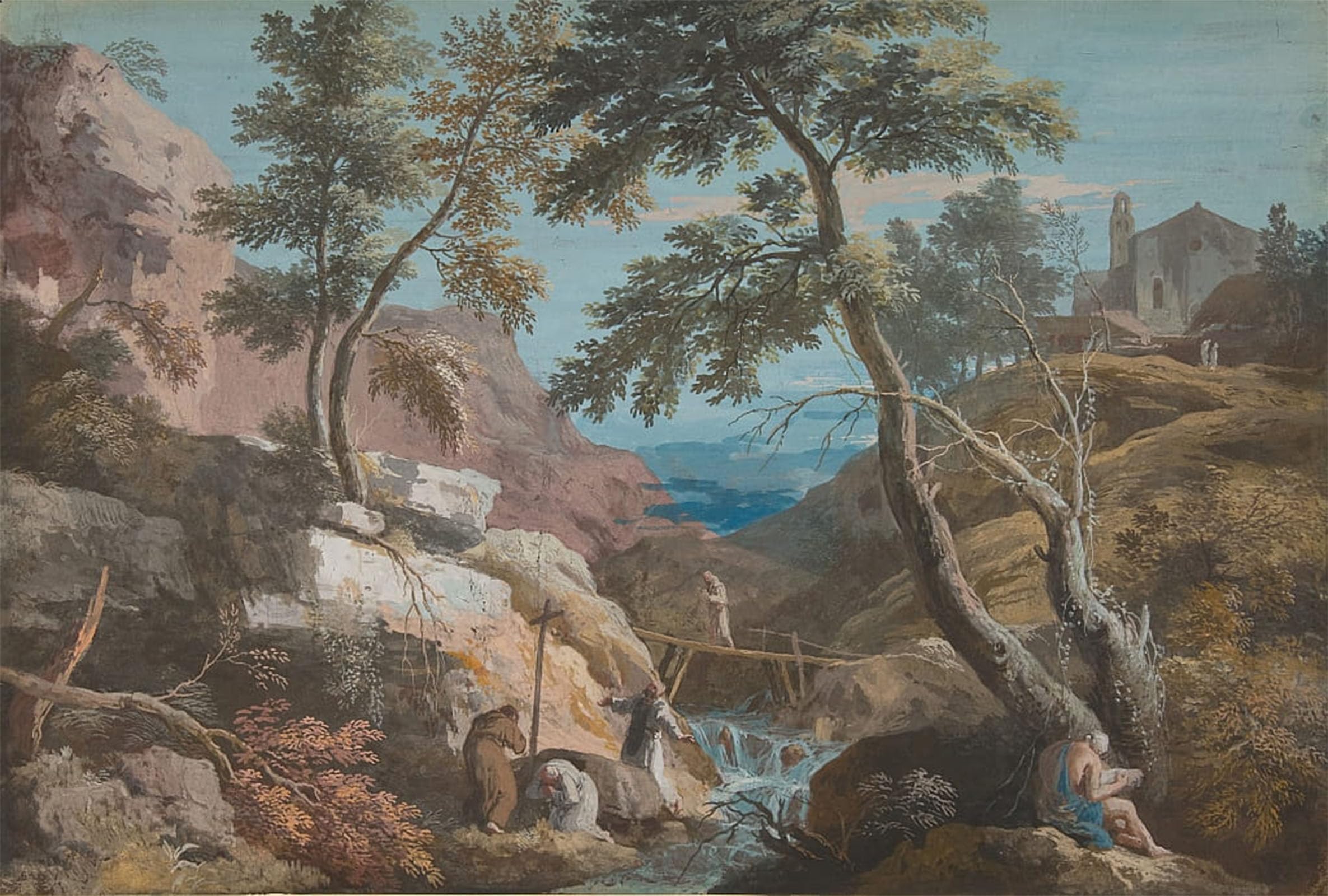 POSTERIIk Vintage Art Print Images Pictures Print Mountainous Landscape with Hermits by Marco Ricci Modern Colour Posters for Office Home Decor 60x90cm