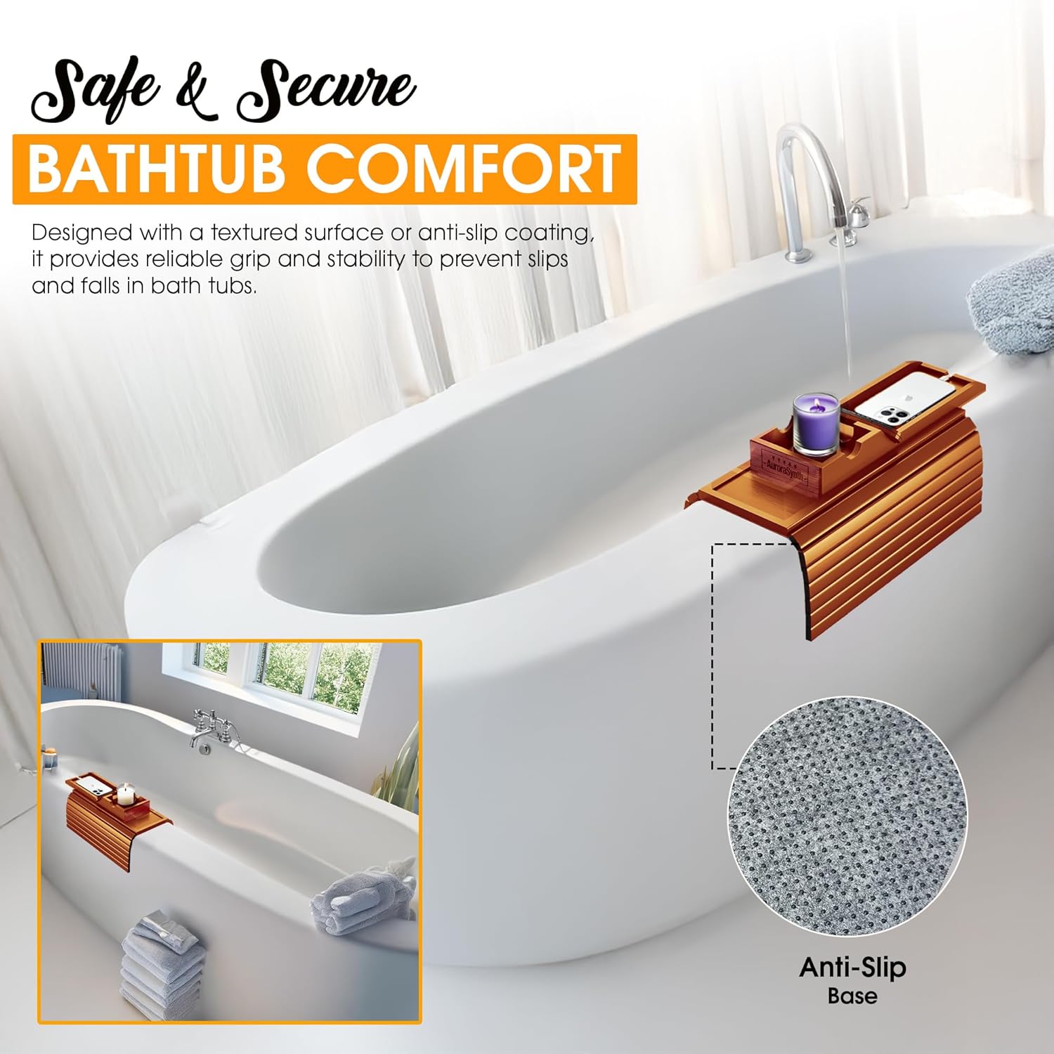 AuroraSynth 2 Couch Cup Holders with Cork Coasters | Couch Caddy with Detachable Couch Cup Holder Tray | Anti-Slip Foldable Sofa Table Tray - Cup Holder Tray for Drinks Cup Cellphone Remote Snacks