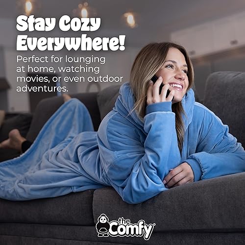 Miniatura 80 de THE COMFY Original - Manta de forro polar de microfibra con forro sherpa, diseño de gran tamaño con capucha y bolsillo de Shark Tank Aqua