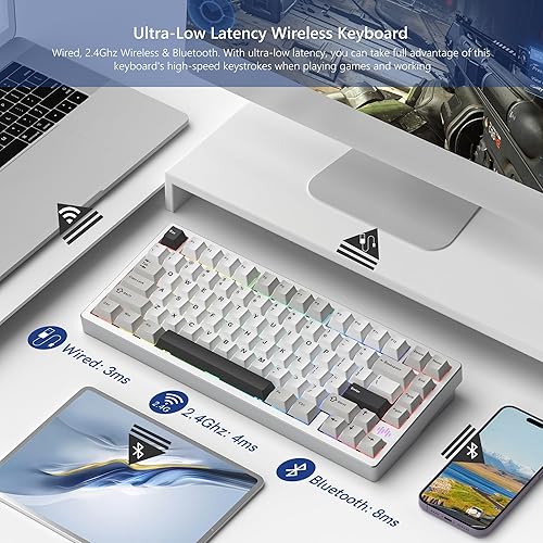 Miniatura 5 de Womier RD75 Pro Teclado inalámbrico para juegos 75%, teclado de aluminio de liberación rápida, QMKVIA Tri-Mode Teclado mecánico intercambiable en