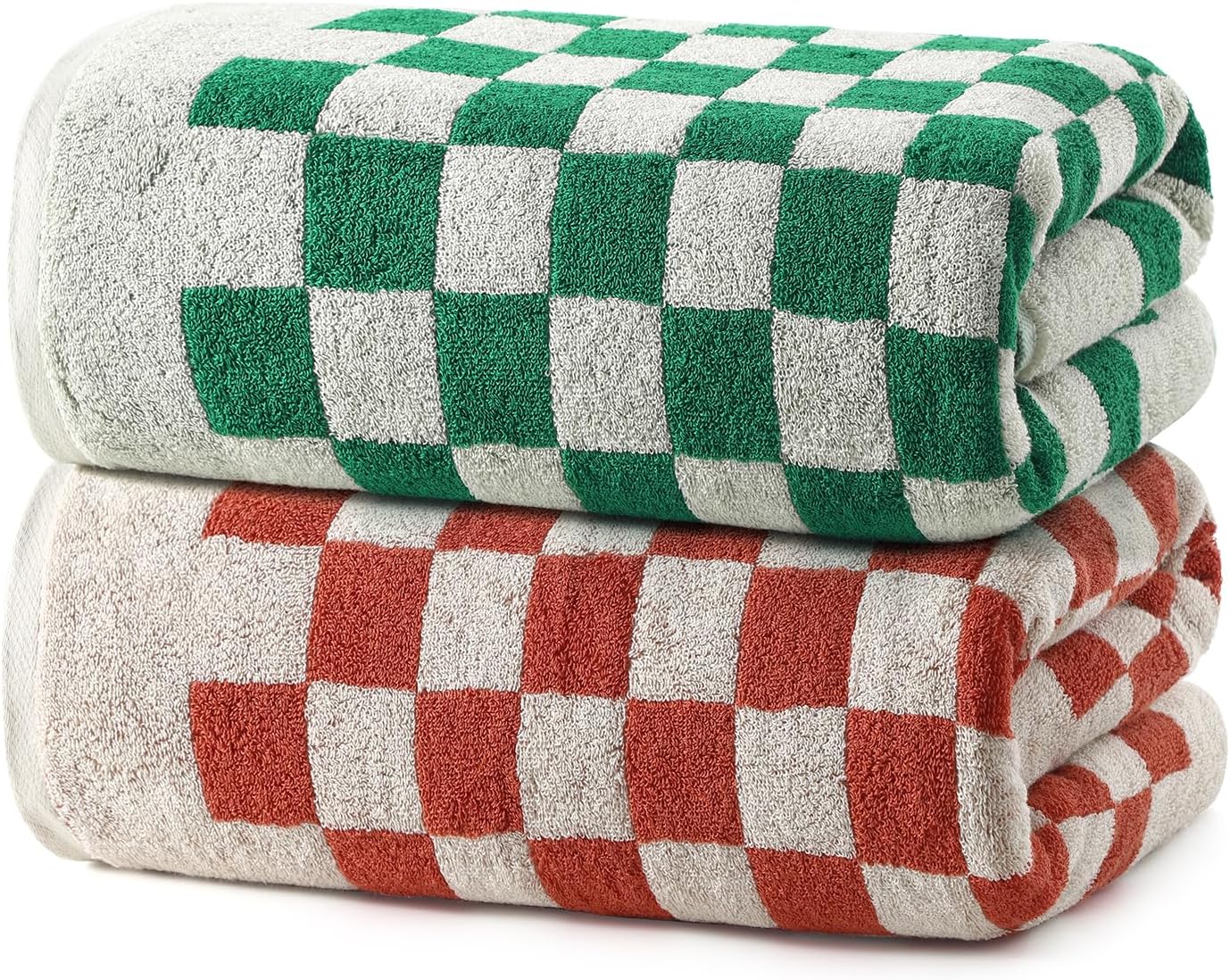 Asciugamani da bagno a scacchi verdi Redkiss - 2 pezzi di asciugamani da doccia grandi per la decorazione del bagno, asciugamano da bagno in cotone altamente assorbente di 2, asciugamano retrò a scacchi carino per il bagno