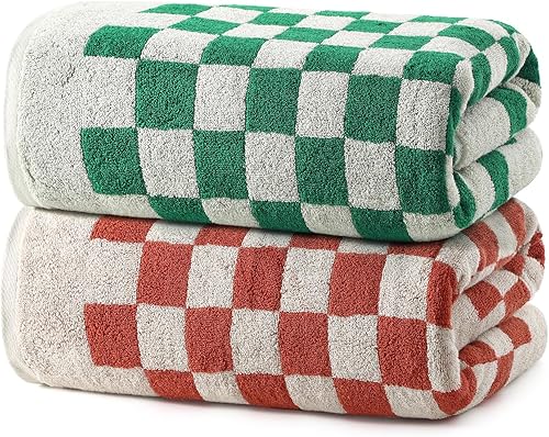 Miniatura 8 de REDKISS Juego de toallas de baño a cuadros - 4 toallas grandes de ducha para decoración del baño, toalla de baño de algodón altamente absorbente de
