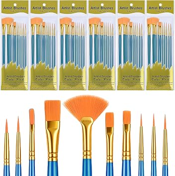 Acrylic Paint Brushes Set, 60 Pcs Artist Paintbrushes Round Pointed Tip Nylon Hair for Acrylic Oil Watercolor Painting Art Supplies Canvas Rock Face Nail Art Detailing Crafts
