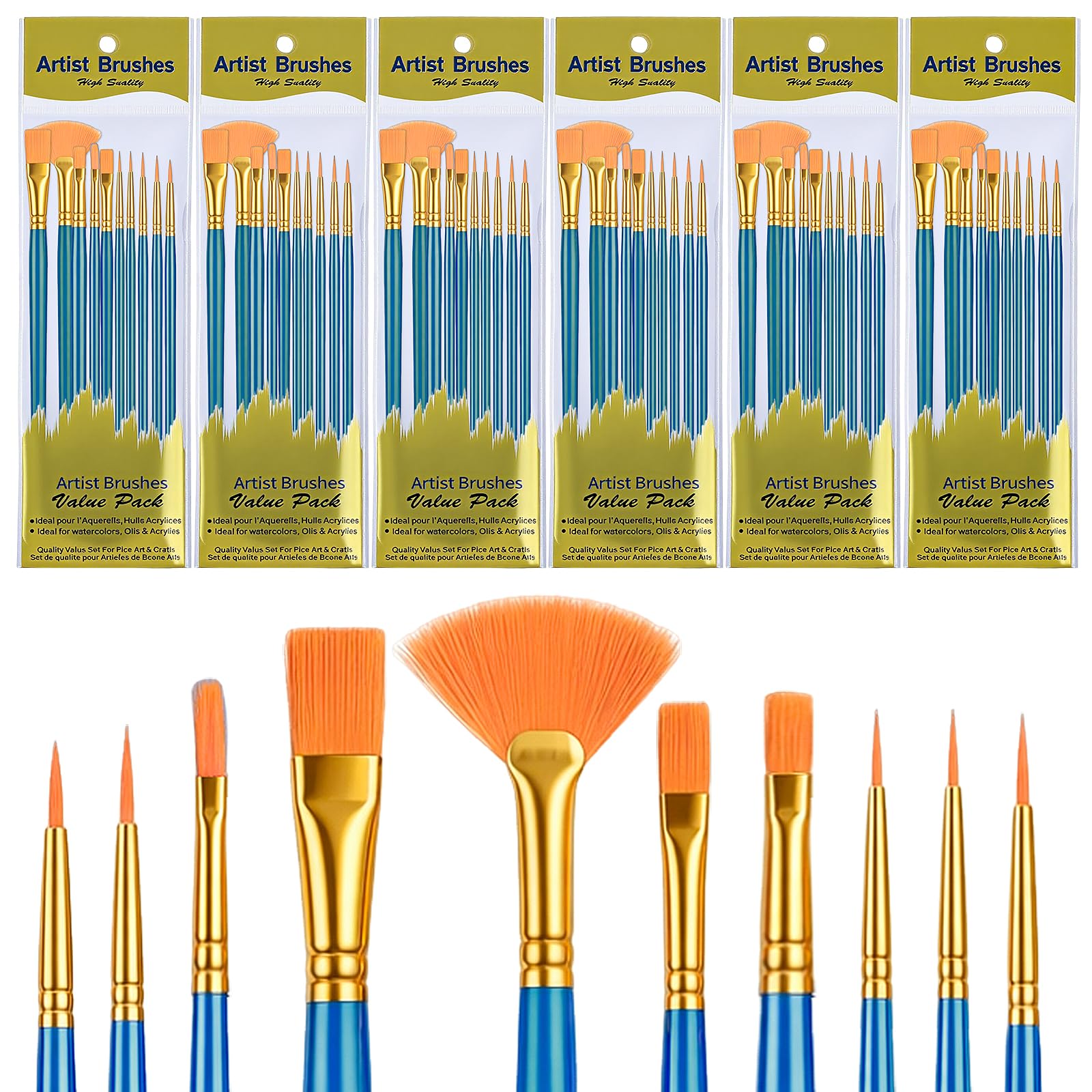 Pinceles de pintura acrílica en pack de 60 unidades redondas de nailon para manualidades