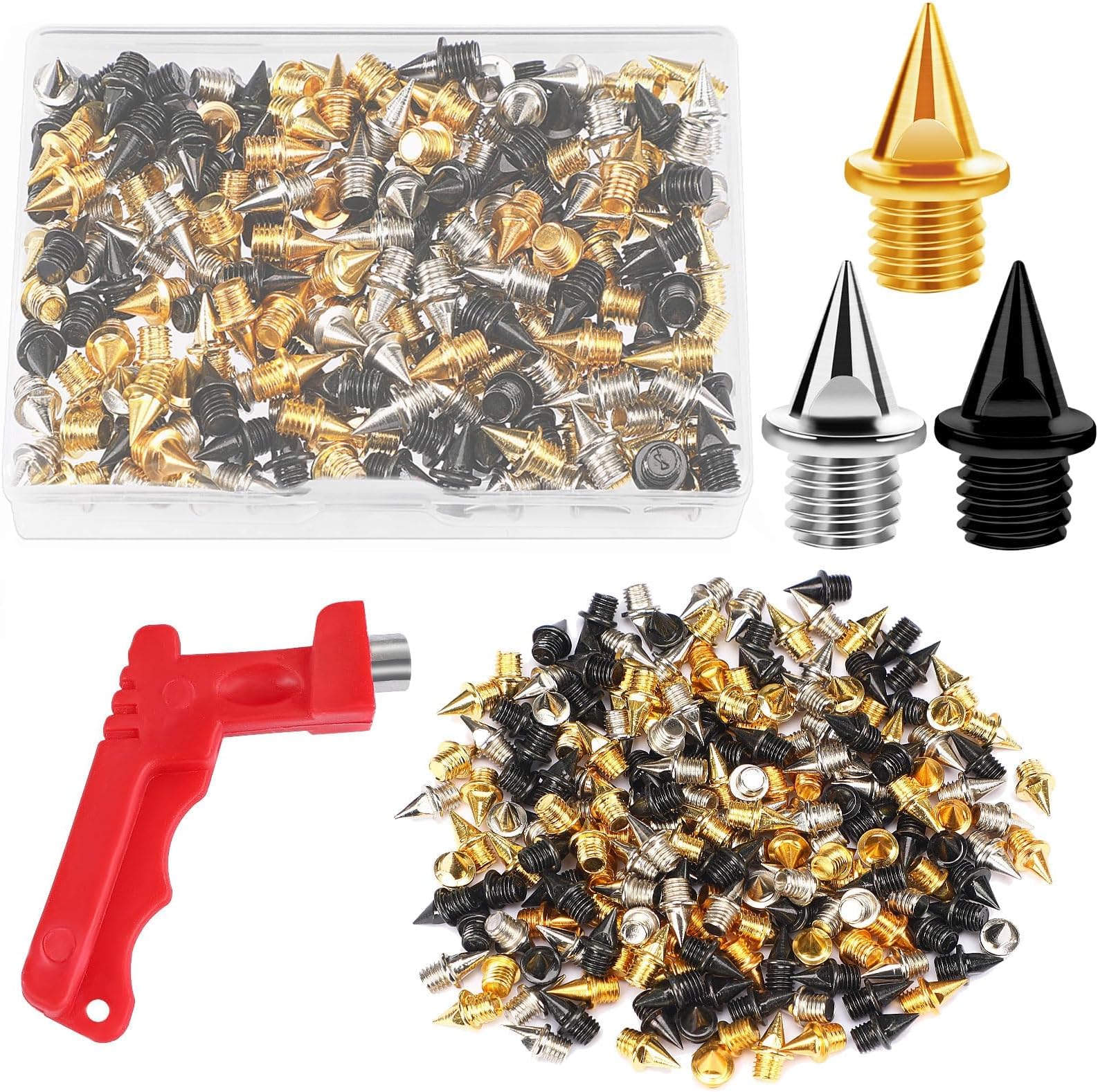 JULMELON 120PCS 1/4inch Stainless Steel Track and Cross Country Spikes Golf Shoe Spikes with Spike Wrench, Replacement Spikes for Sprint Sports Short Running Track Shoes(Gold, Silver, Black)