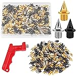 JULMELON 120pcs 1/4inch Stainless Steel Track & Cross Country Spikes for Golf Shoes, Sprint Sports and Short Running Track Shoes - Includes Spike Wrench - Gold, Silver, Black
