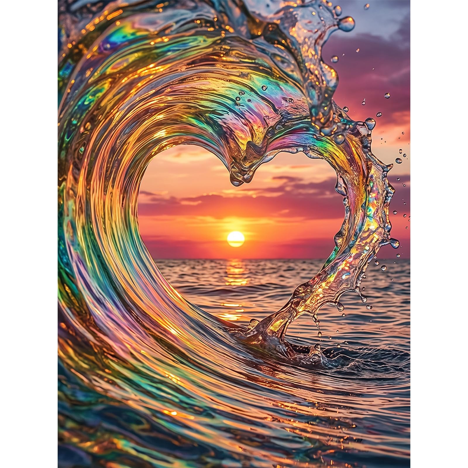MISCER Heart Wave Rainbow Sunset Diamond Painting Kits Adults, 30x40 cm