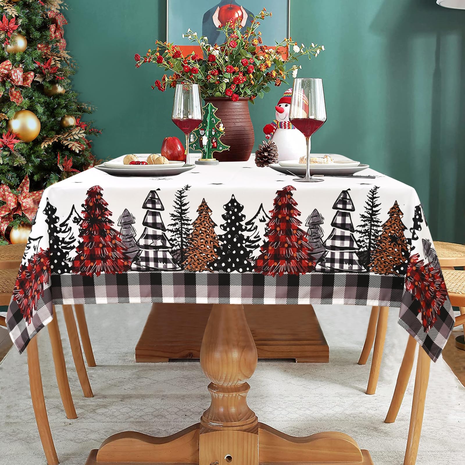 Weihnachtstischdecke Mit Schneeflocken & Elchen – Wasserabweisend, 130x220 Cm, Weiß, Aus Polyester