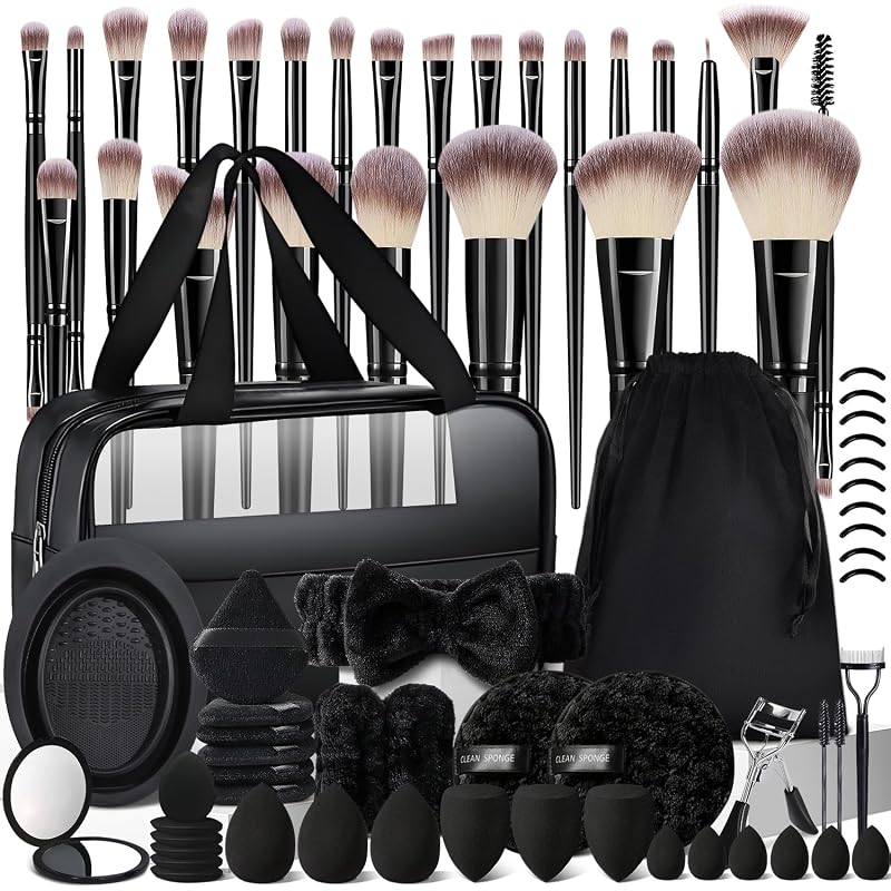 Kit de Pincéis de Maquiagem HGHDBT com 72 Peças e Estojo, Fibras Sintéticas, Preto