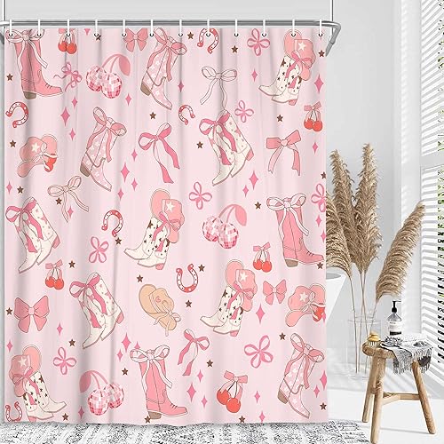 Miniatura 22 de DYNH Cortina de ducha vaquera del oeste, juego de cortina de ducha de estilo retro americano del país del salvaje oeste con vaquero montando