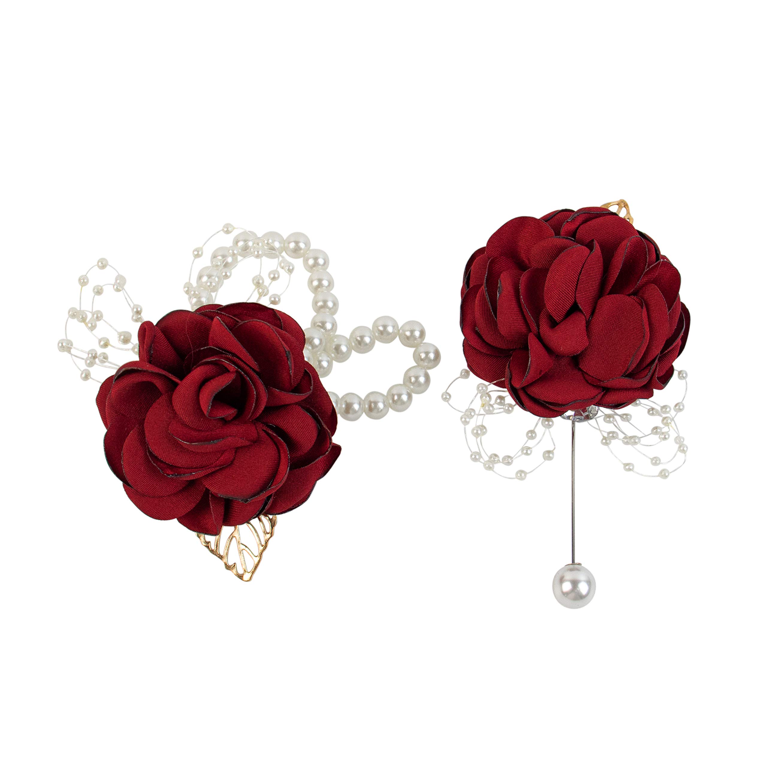AUEAR, Rose Wrist Corsage and Boutonniere Set for Wedding Accessories Decor