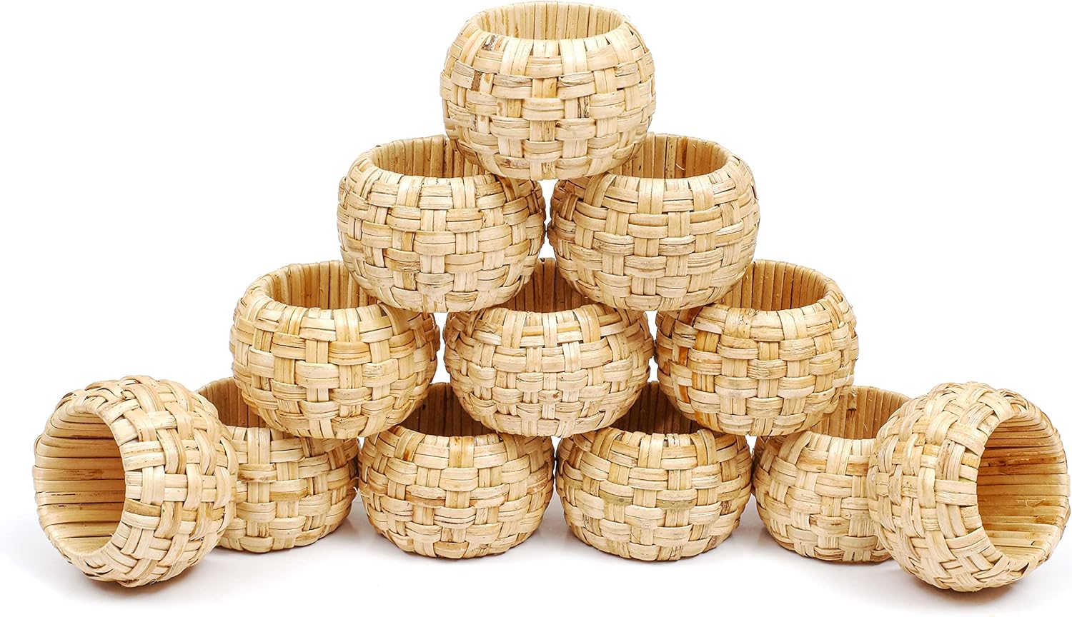 Rattan Napkin Rings Set of 12 - Fancy Elegant Beautiful Decorative Napkin Holder for Dining Table Décor, Easter, Farmhouse, Dinner, Wedding, Family Gathering, Thanksgiving & Everyday Use - Natural