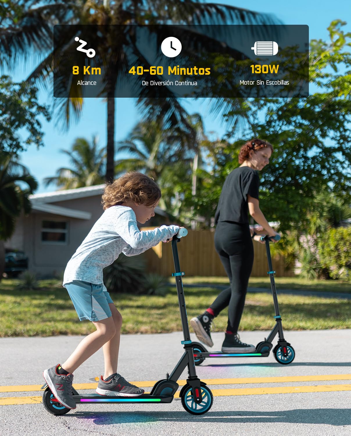 FanttikRide C9 Apex Patinete Electrico para Niños, Bluetooth | Altavoz Bluetooth, Luces Arcoíris, 8/13/16 km/h, Alcance de 8 km, Altura Ajustable, Plegable, hasta 60 kg