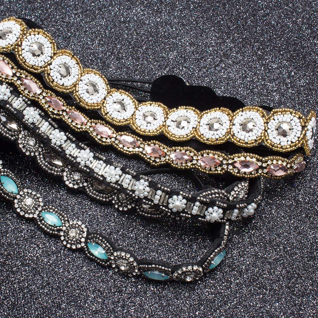 Amazon.com : Rhinestone Beaded Elastic Headband - 5 Pcs  display picture 2