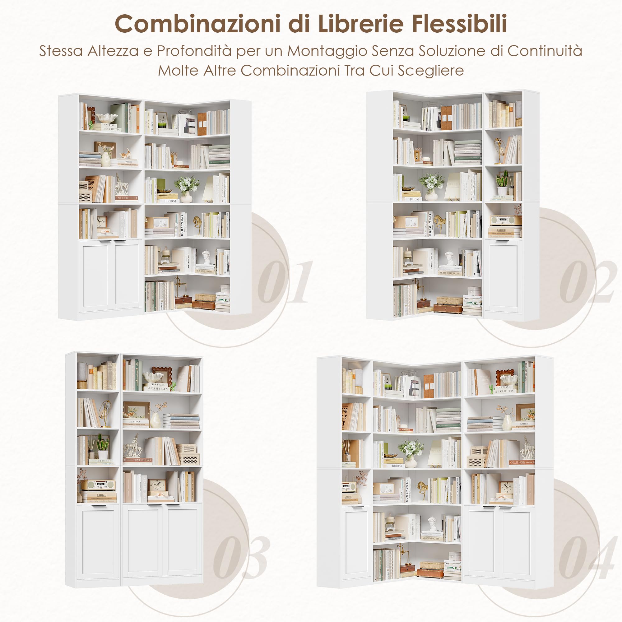 FirFurd 186,4cm Libreria Angolare a 6 Ripiani, Libreria da Parete, Bianco