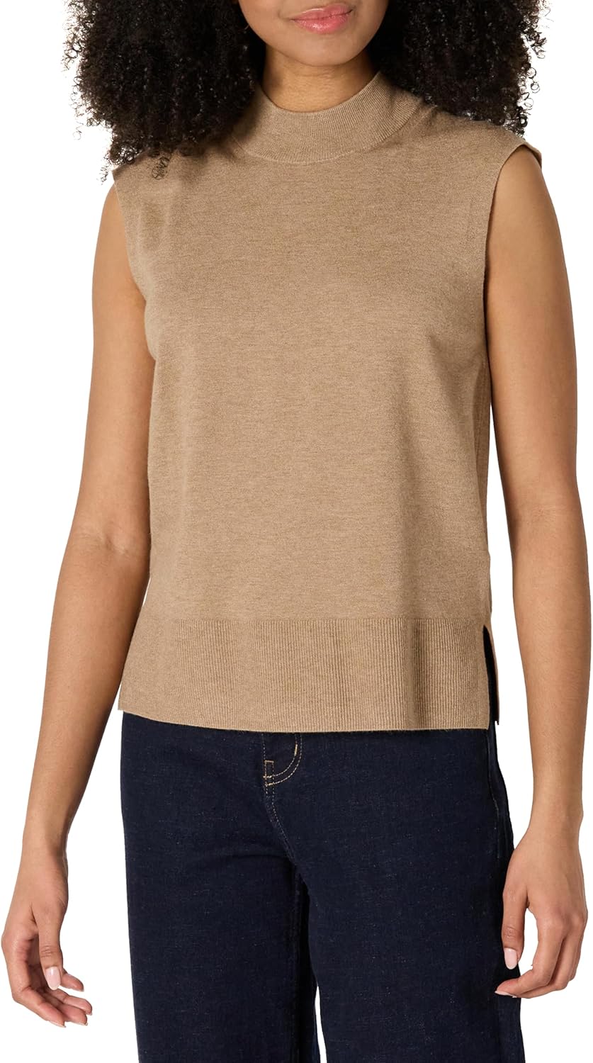 Amazon Essentials Women's Regular-Fit Cap Sleeve Pullover Mock Neck Sweater Top