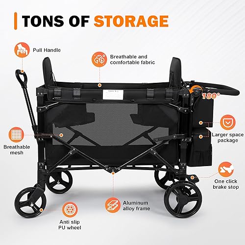 Miniatura 2 de Cochecito para 2 niños, asiento alto y arnés de 5 puntos, carro plegable todo terreno para niños pequeños con toldo, organizador para padres, bolsa