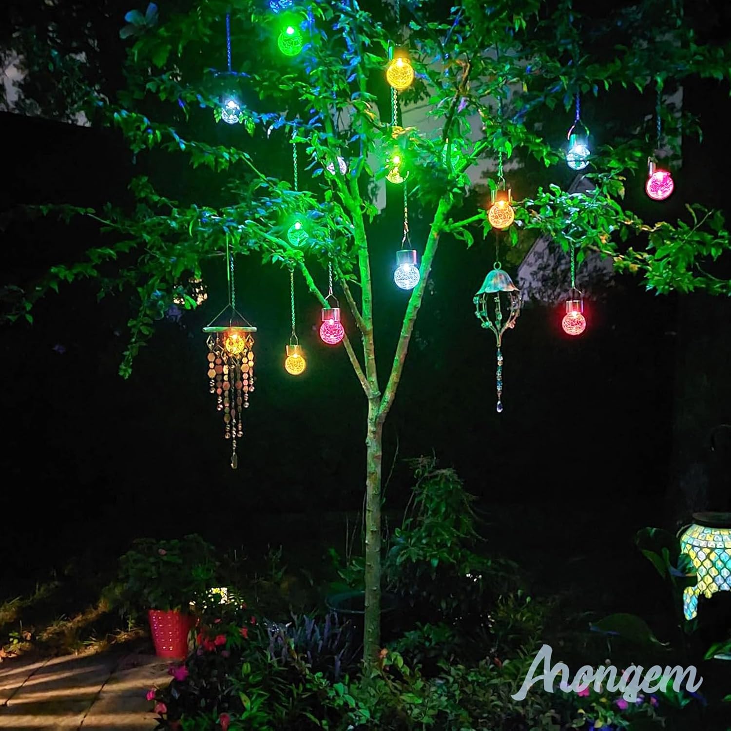 Solar Hanging Lights Outdoor: 12 Pack Cracked Glass Ball Lanterns Waterproof - Multicolor Globe LED Decorative for Garden Tree Fence - Gardening Holiday Gifts for Woman Mom - Image 2