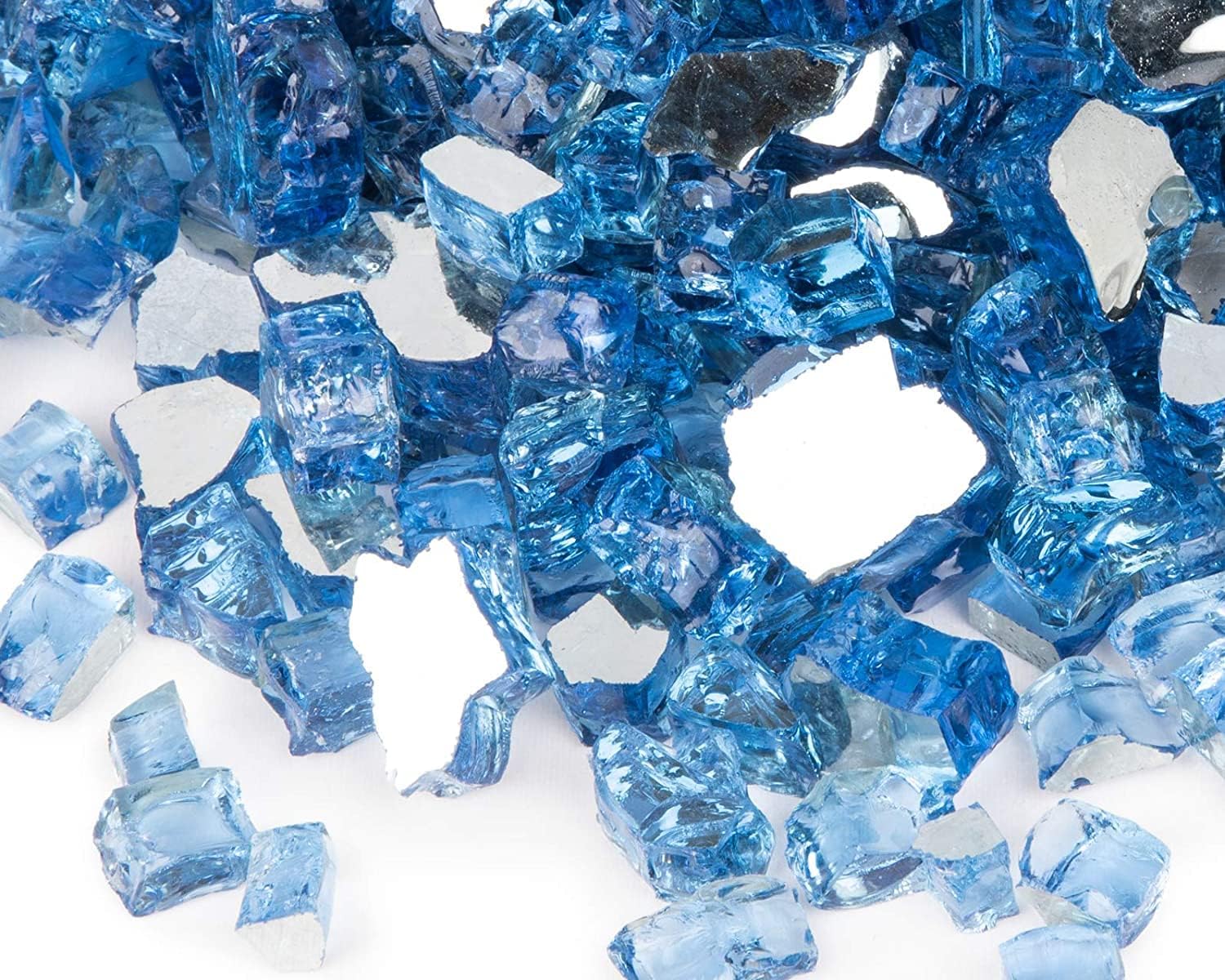 GASPRO 30 lbs Fire Glass for Propane Fire Pit, 1/2-Inch Reflective Fireplace Glass Rocks for Fire Pit Table, Pacific Blue