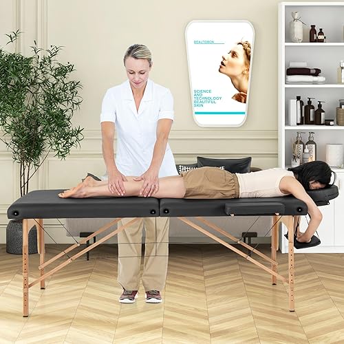 Miniatura 2 de Giantex Mesa de masaje, cama de masaje portátil con funda de transporte, 2 secciones de salón de spa, cama de tatuaje de cuidado facial, altura