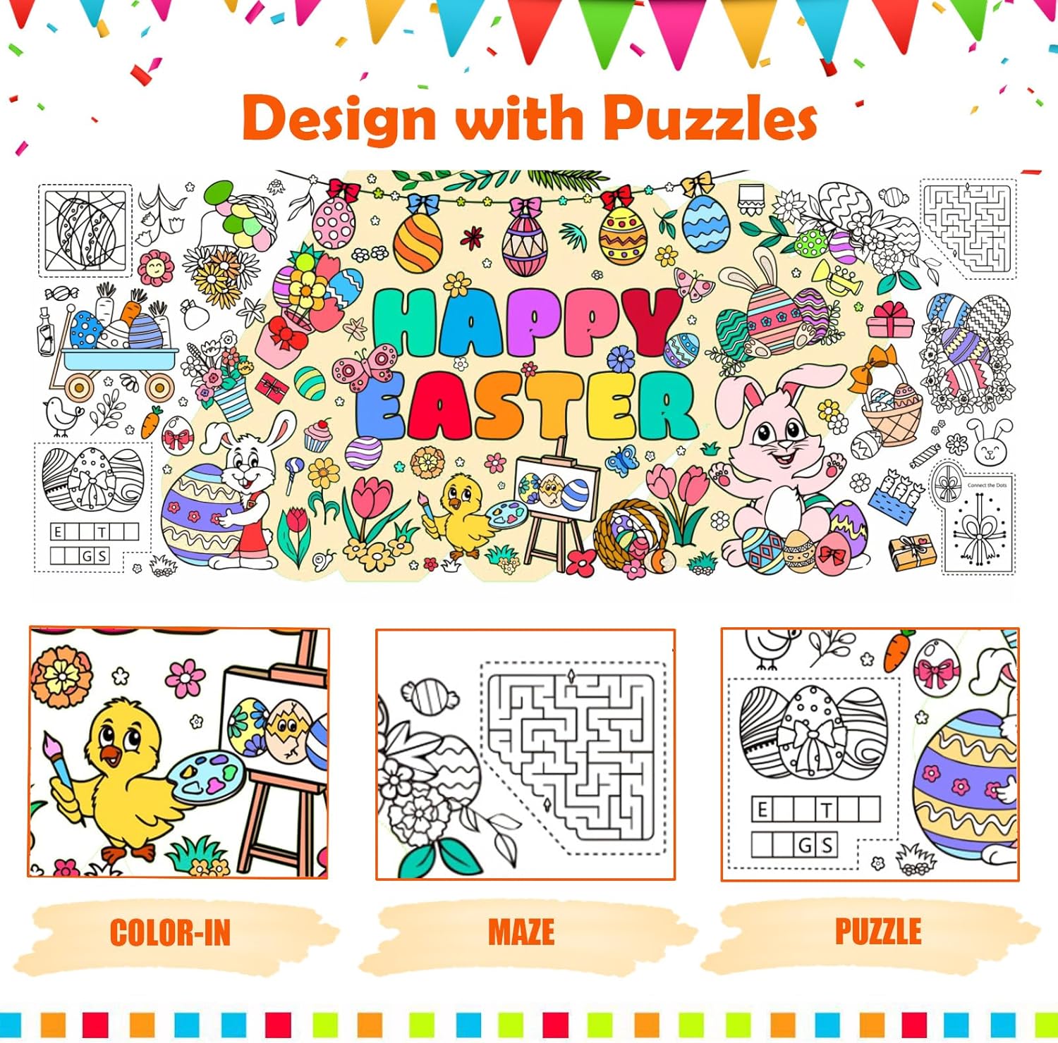 Easter Coloring Tablecloth for Kids, Easter Games Activities DIY Crafts Jumbo Giant Coloring Poster Table Cloth Cover for Home Classroom Party Decorations Supplies
