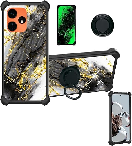 Miniatura 5 de Nokia C110 - Funda compatible con Nokia C110 N156DL (policarbonato duro + silicona suave), soporte de anillo, purpurina dorada y luminosa, JSH-HDL