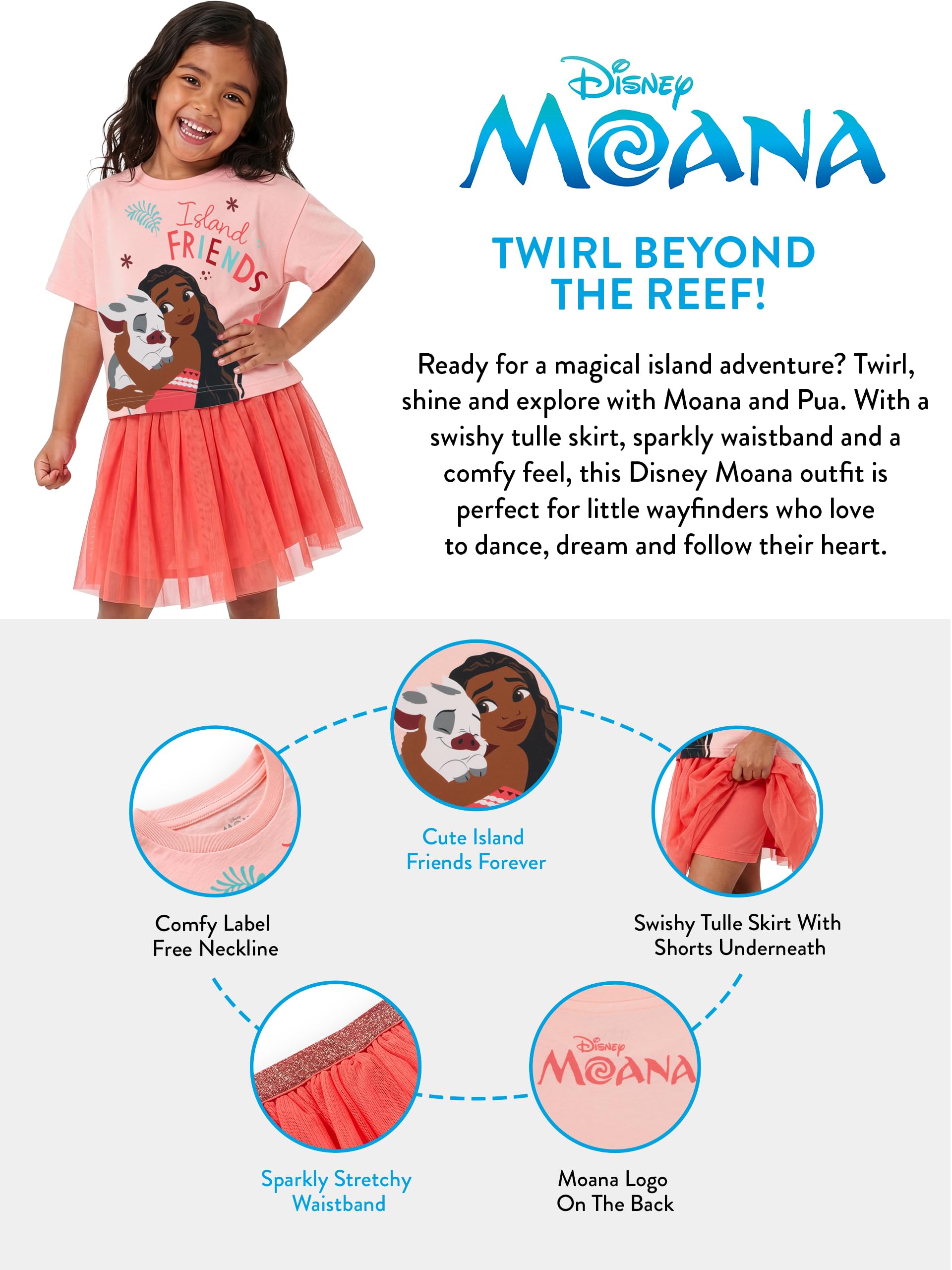 Disney Moana Completo Bambina Con Pua, T Shirt Bambina E Gonna Tutu Per Estate E Tempo Libero