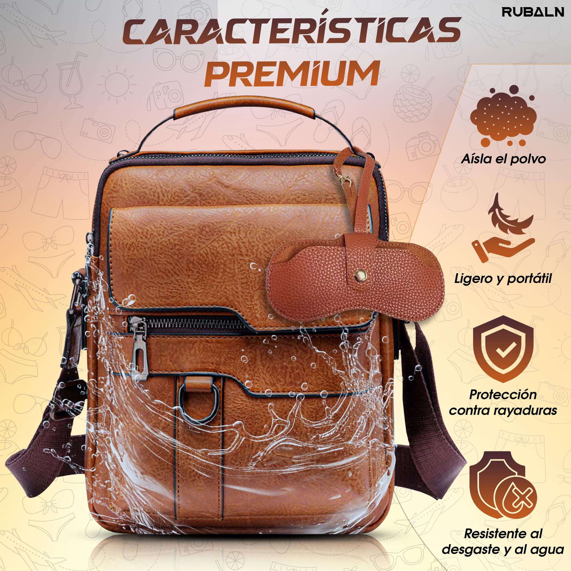 ️Bolso Hombre de Piel Sintética Elegante+funda gafas de regalo–Bolso Hombre Bandolera - Bolsos Hombre-Mariconera hombre-Compacto-para Regalo- Ideal uso diario