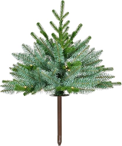 Miniatura 9 de Fraser Hill Farm Juego de 3 árboles artificiales preiluminados de 18 pulgadas para acera, funciona con pilas, para exteriores, con follaje realista