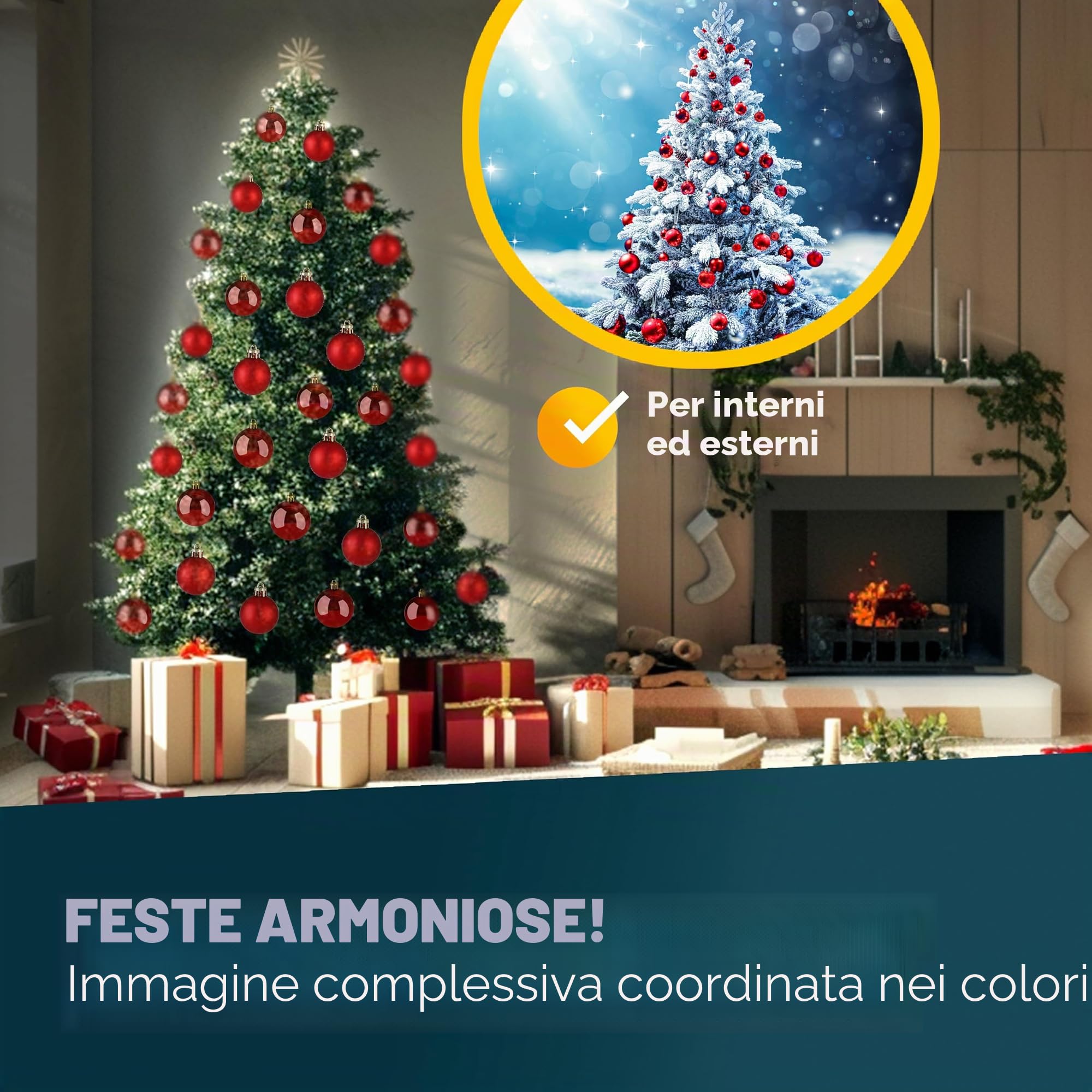 Deuba® Set Palline di Natale 54pz Ø 6cm in Plastica Decorazione Albero Addobbi Natalizi Feste Inverno Interno Esterno Rosso
