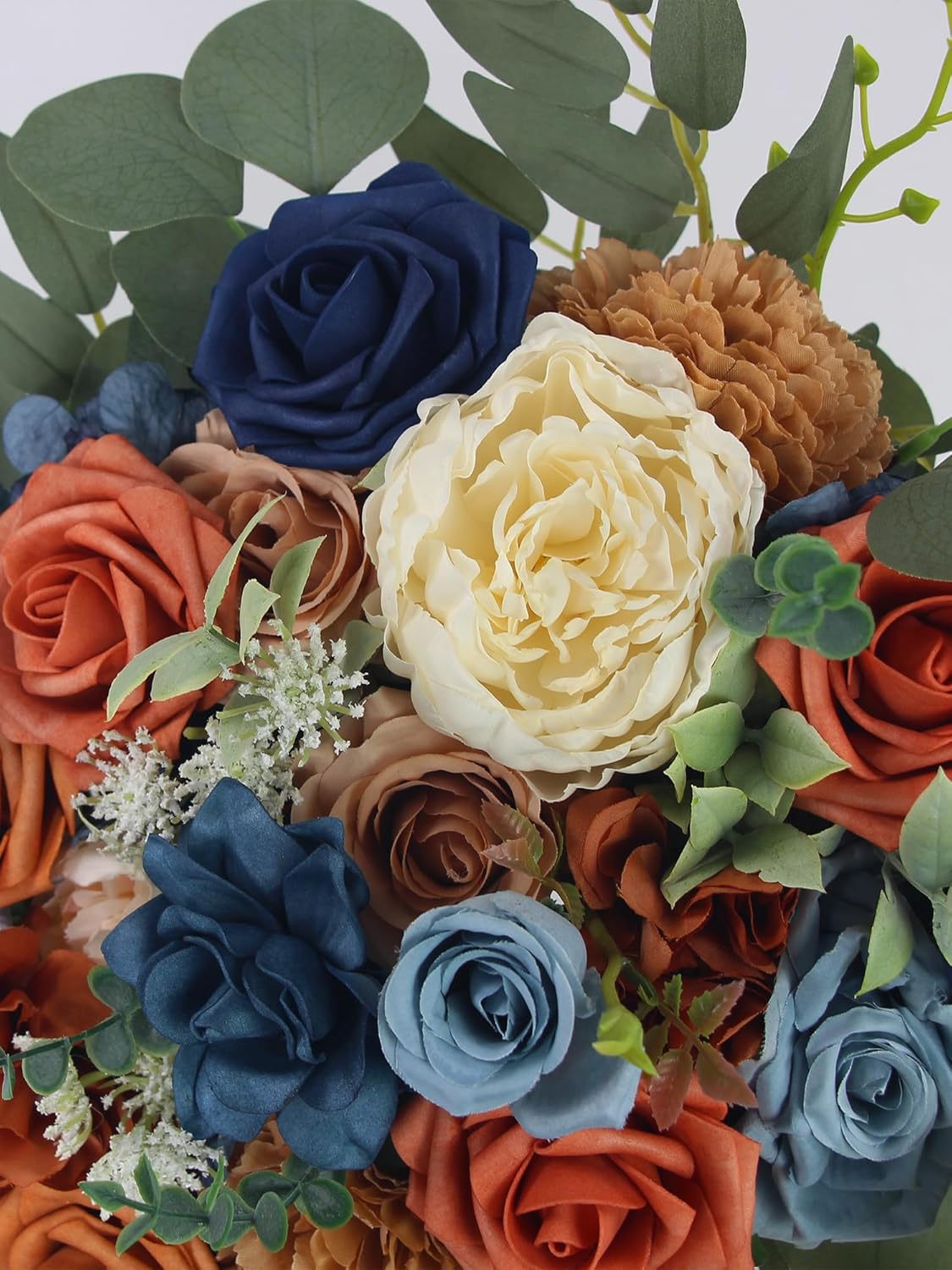Rinlong Fall Cascading Wedding Bouquets for Bride Terracotta Navy Blue Cascade Boho Bridal Bouquet for Wedding Burnt Orange Navy Artificial Silk Flowers Bouquet