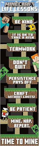 Eureka Minecraft Life Lessons Vertical Classroom Banner for Teachers, 12" x 45"