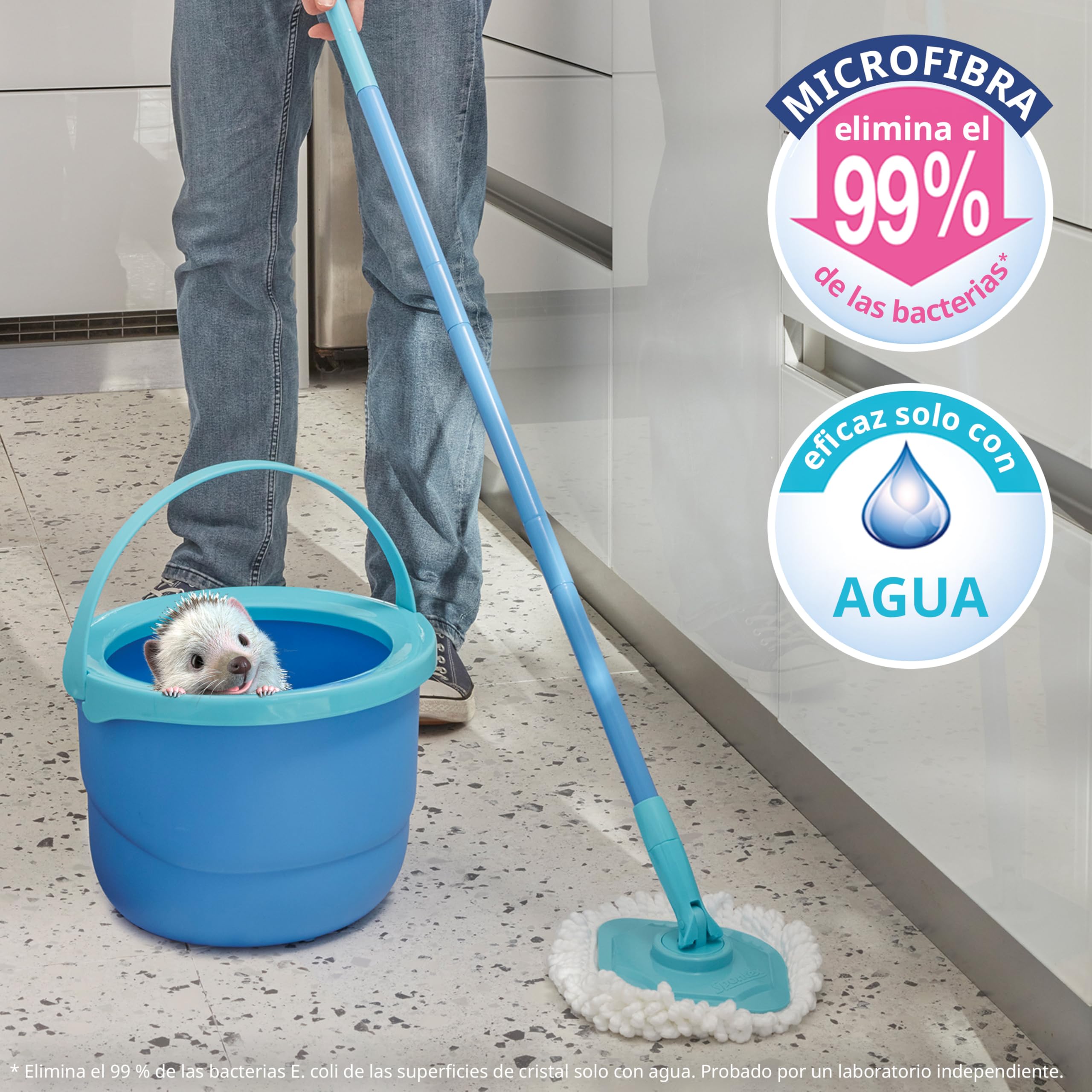Spontex Full Action Corner set de cubo y fregona/mopa giratoria | Llega a todos los rincones | Fácil sistema de escurrido y aclarado con giro de 360° | Limpia suelos laminados, de madera y baldosas