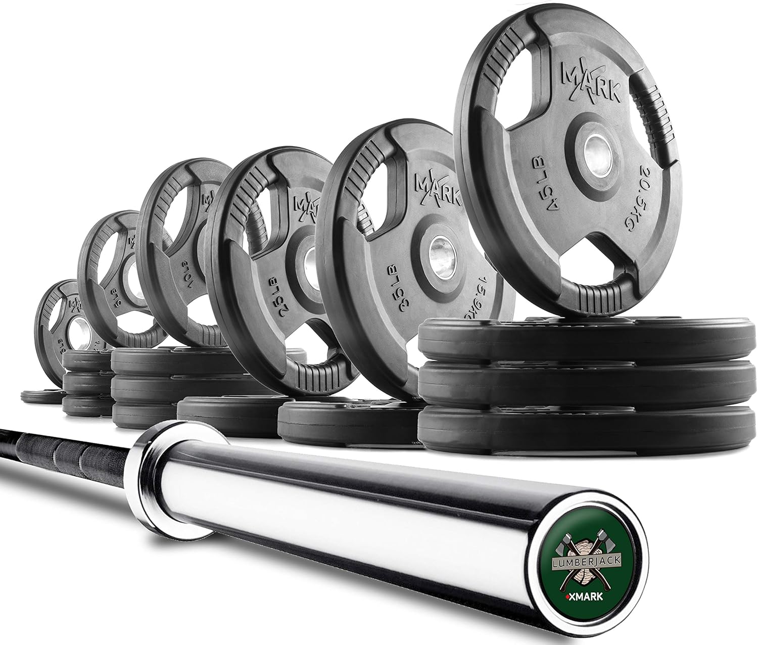 XMark Lumberjack 7' Olympic Bar and Optional TRI-Grip Olympic Weight Plate Sets