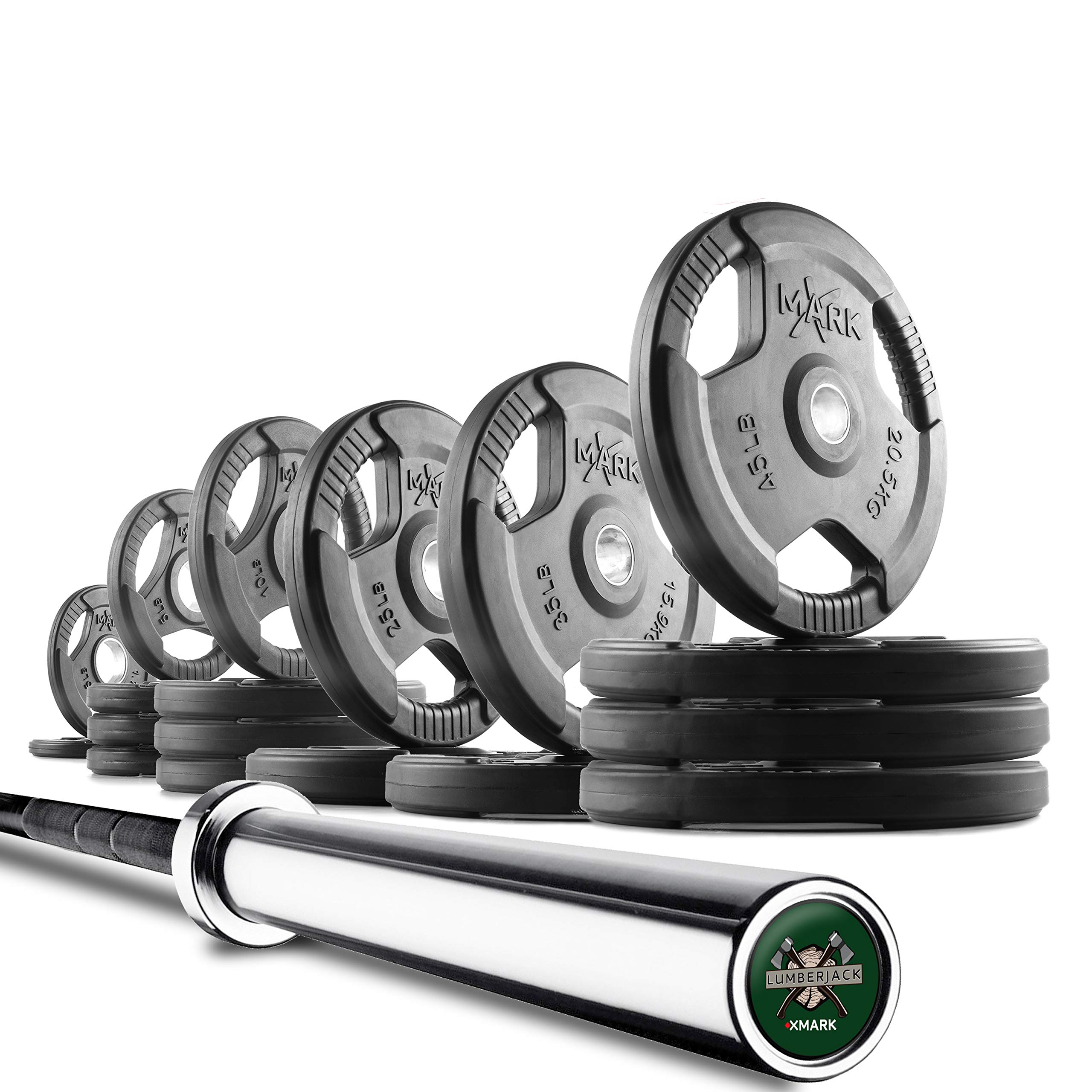 XMark Lumberjack 7' Olympic Bar and Optional TRI-Grip Olympic Weight Plate Sets