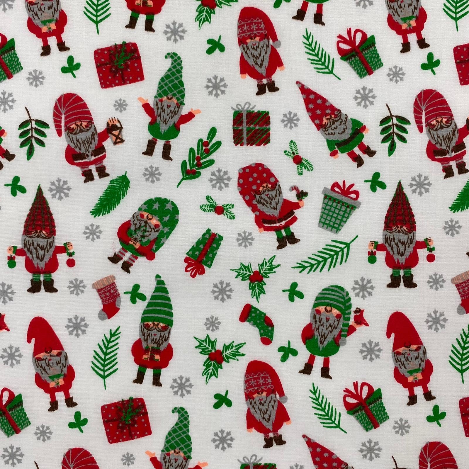 Kayes Textiles White Christmas Polycotton Fabric - Gifts And Gonks 44" Wide 112Cm (Per Metre)