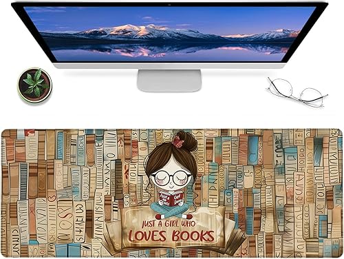 Just a Girl Who Loves Books - Alfombrilla de mouse para juegos de 12 x 31.5 pulgadas de goma antideslizante retro con diseño para amantes de los