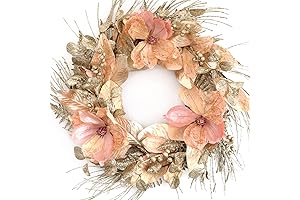 18-Inch Christmas Magnolia Wreath: Illuminate Your Home with Pink Serenity