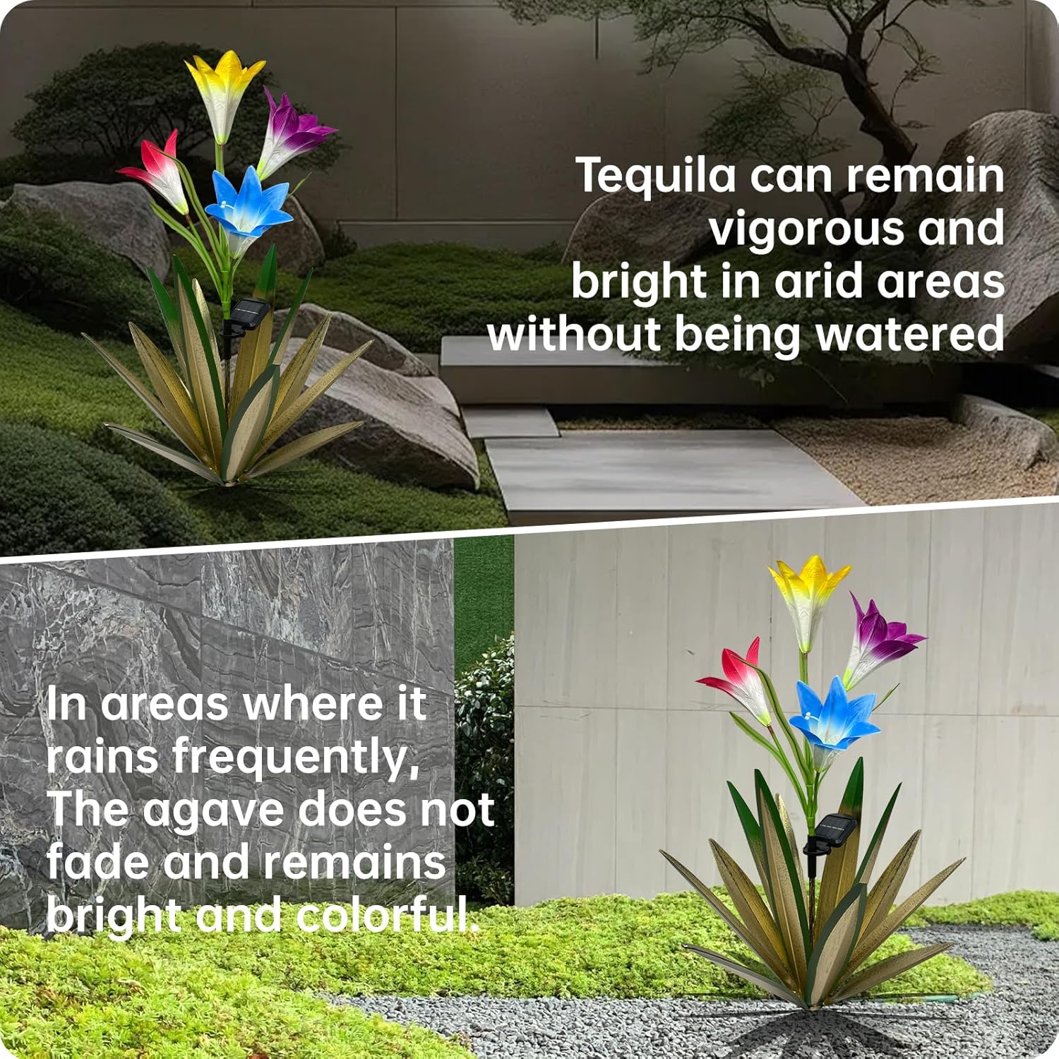 Homight Solar Metal Agave Lily Flower Garden Sculpture with LED Lights 30.3 Inch Waterproof Outdoor/Indoor Yard Decor Handmade Lawn Ornament Gift for Family Friends (3, Green)