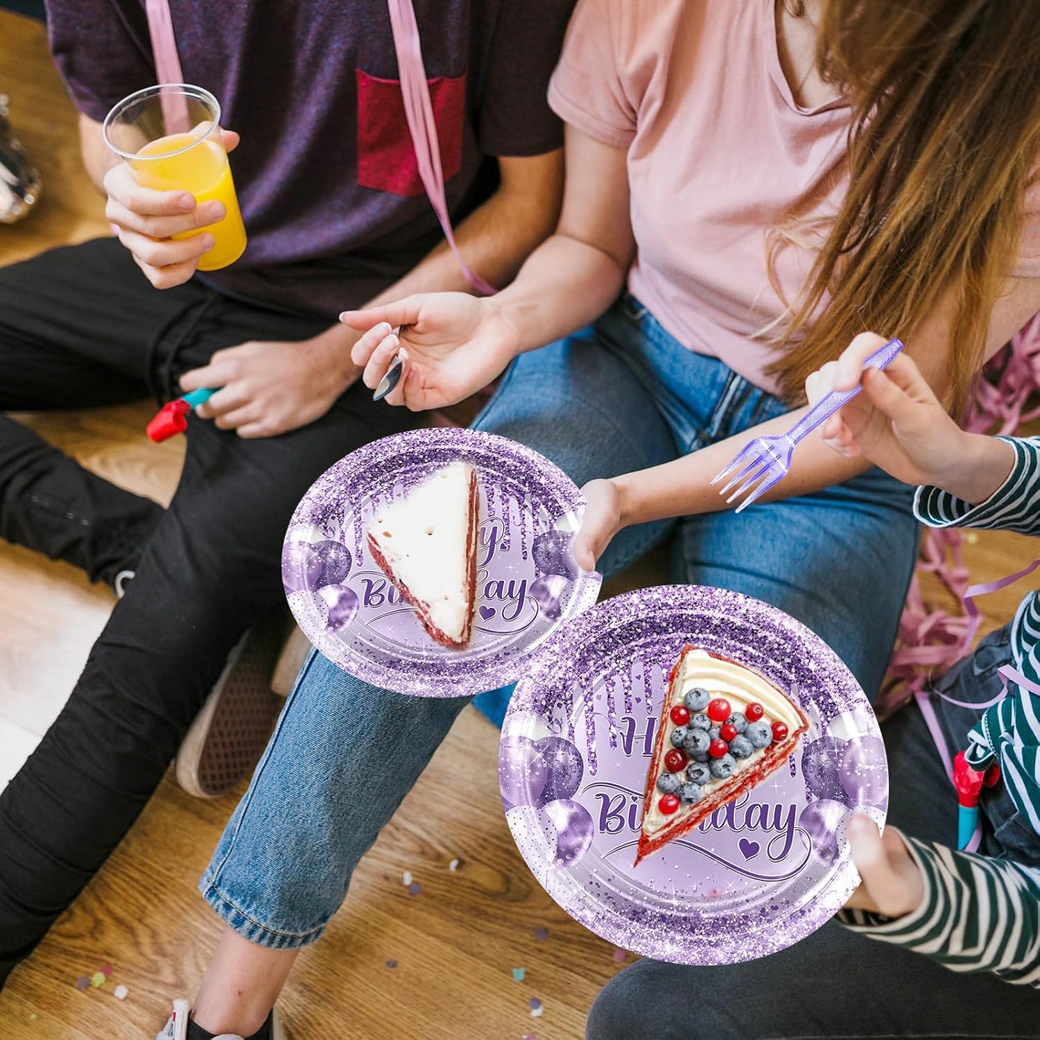 Avezano 96 pcs Purple Birthday Decorations Purple Happy Birthday Plates and Napkins Forks Serve 24 Guests Bday Disposable Tableware Set for Women Girls