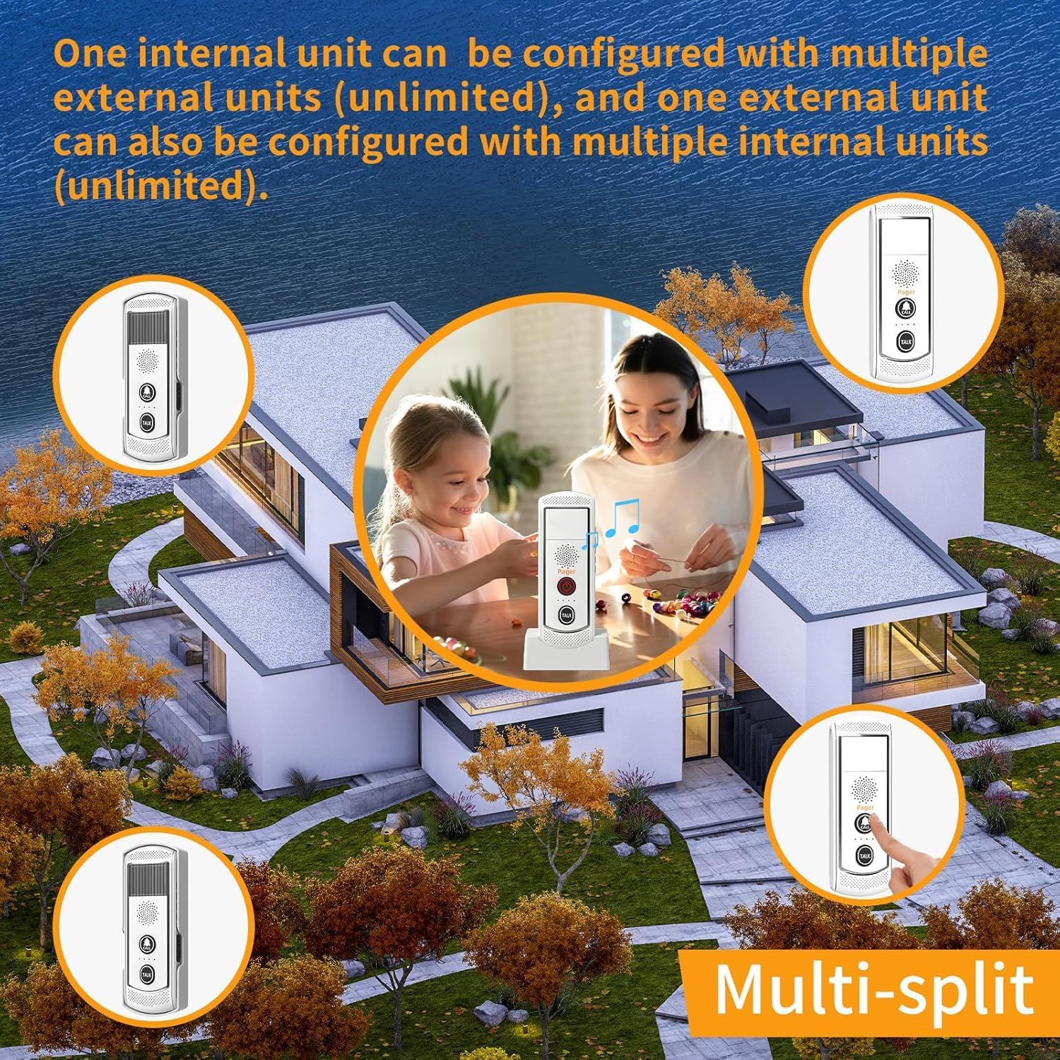 2 Way Intercom Doorbell, Long Range Doorbell Wireless 4900ft,3 Volume Levels,21 Chimes,Waterproof Indoor Outdoor Intercoms for Home Business Classroom,2 Pack White