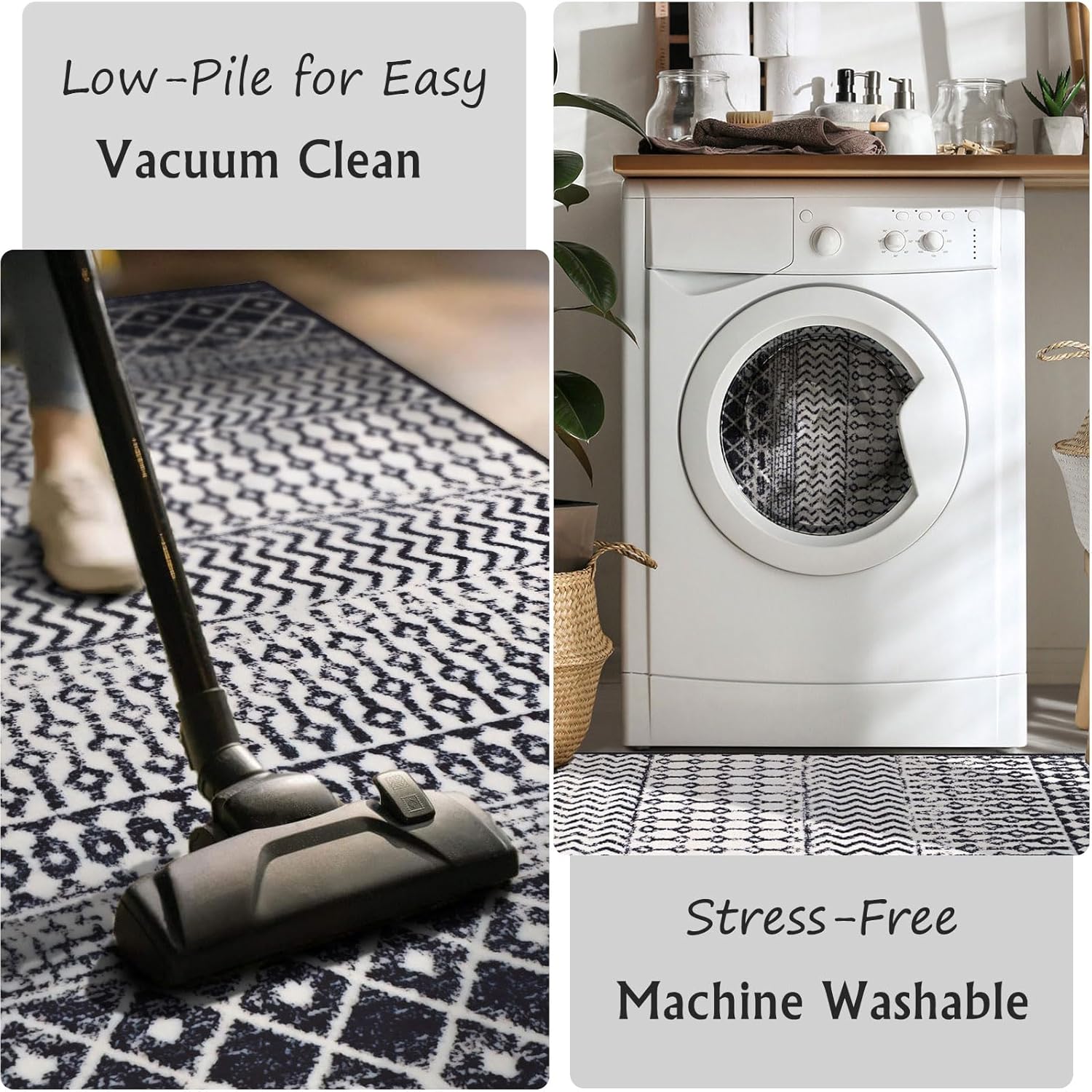 Boho Trellis Entryway Rug, 2x3 Small Washable Entry Rug Indoor Non-Slip Door Mat, Black White Distressed Farmhouse Accent Throw Rugs for Entrance Bedroom Kitchen Bathroom - Image 4