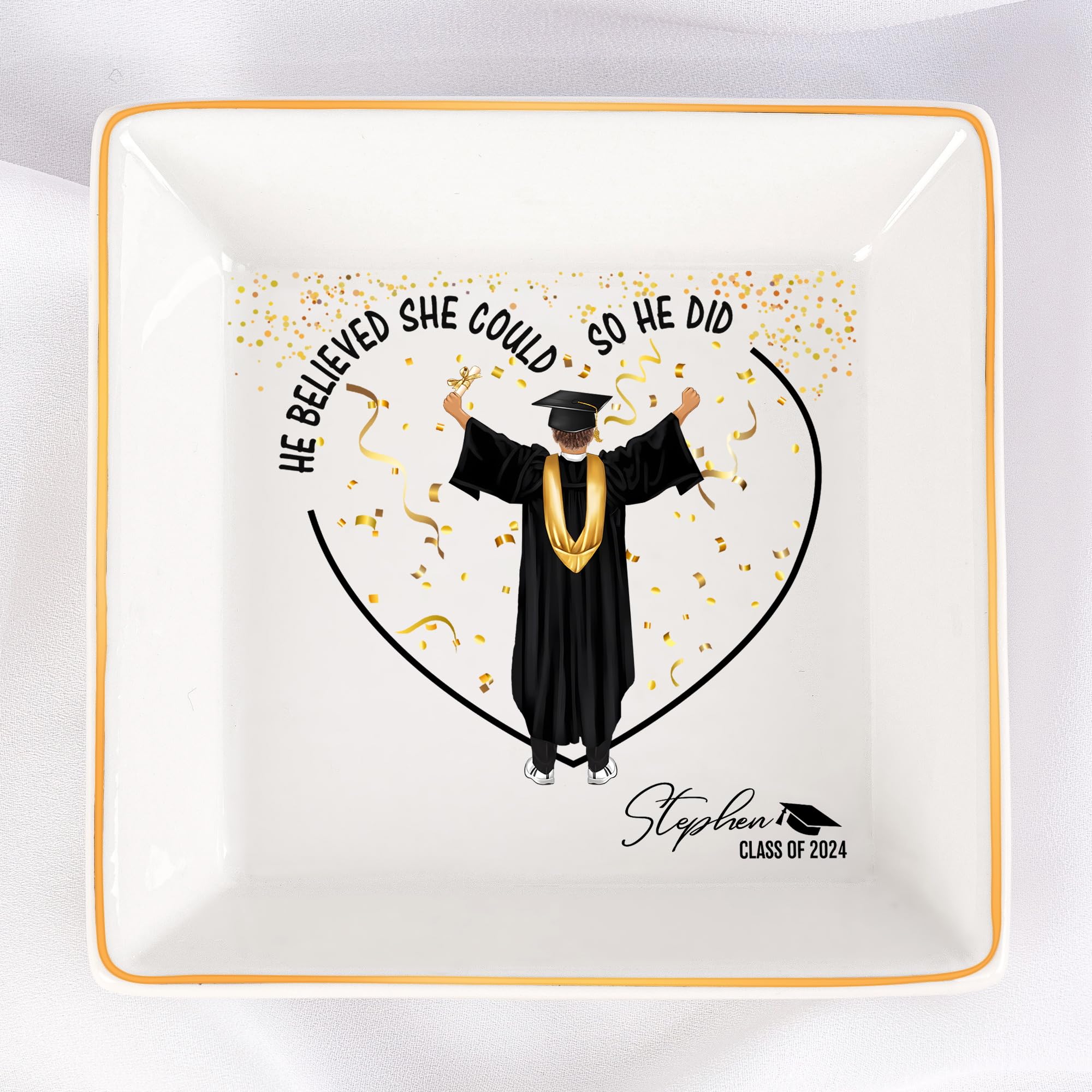 Kemeila Personalized Jewelry Dish, He Believed He Could So He Did, Graduation Gifts For Him 2024, Inspirational Graduation Gift, High School Graduate Gifts For Best Friend Or Son Small