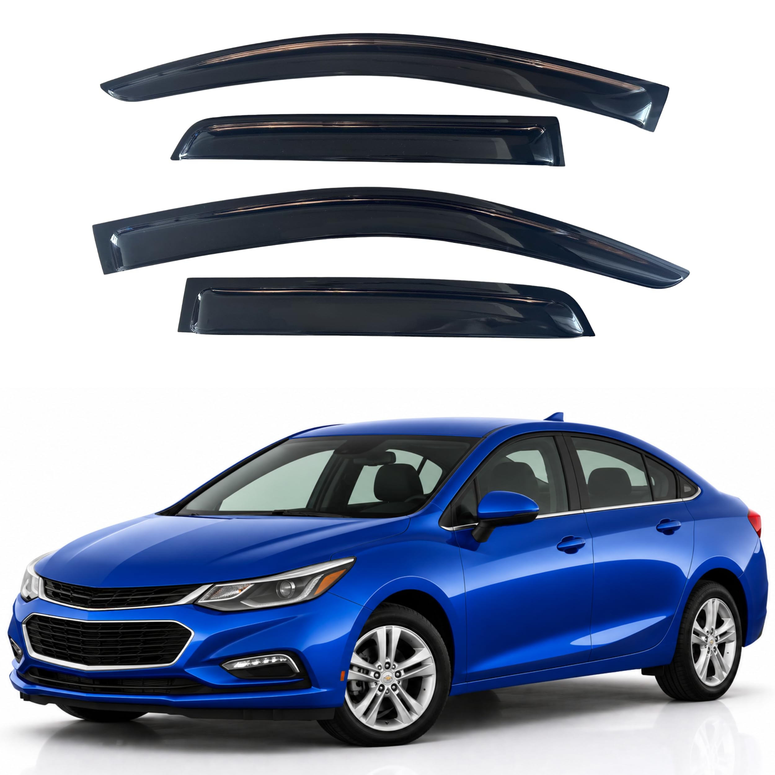 IG Window Visors Fit for 2016-2019 Chevrolet/Chevy Cruze, Out-Channel Rain Guards Vent Wind Deflectors 4PC, Car Accessories for 16-19 Cruze (Excludes Classic Model)