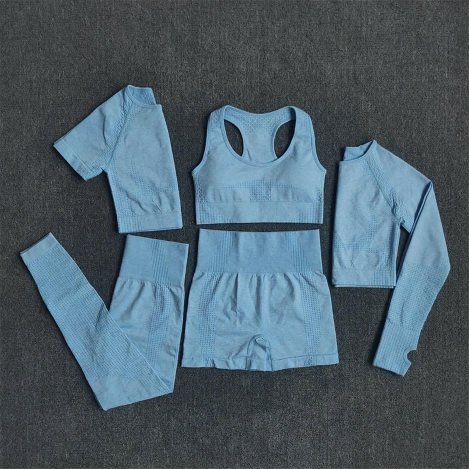 Conjunto de Yoga sin Costuras for Mujer, Ropa Deportiva Entrenamiento, Gimnasio, Top Corto Manga Larga, Mallas Cintura Alta, Trajes Deportivos, 2/3/5 Uds