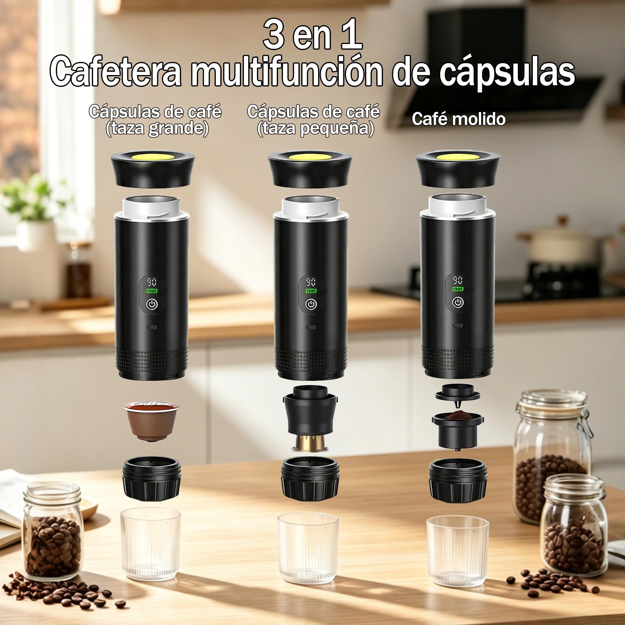 Cafetera de café espresso eléctrica portátil,3 en 1 Cafetera Portátil Espresso con Calentamiento Rápido,minicafetera de viaje,Ideal para Viajes, Oficina y Camping