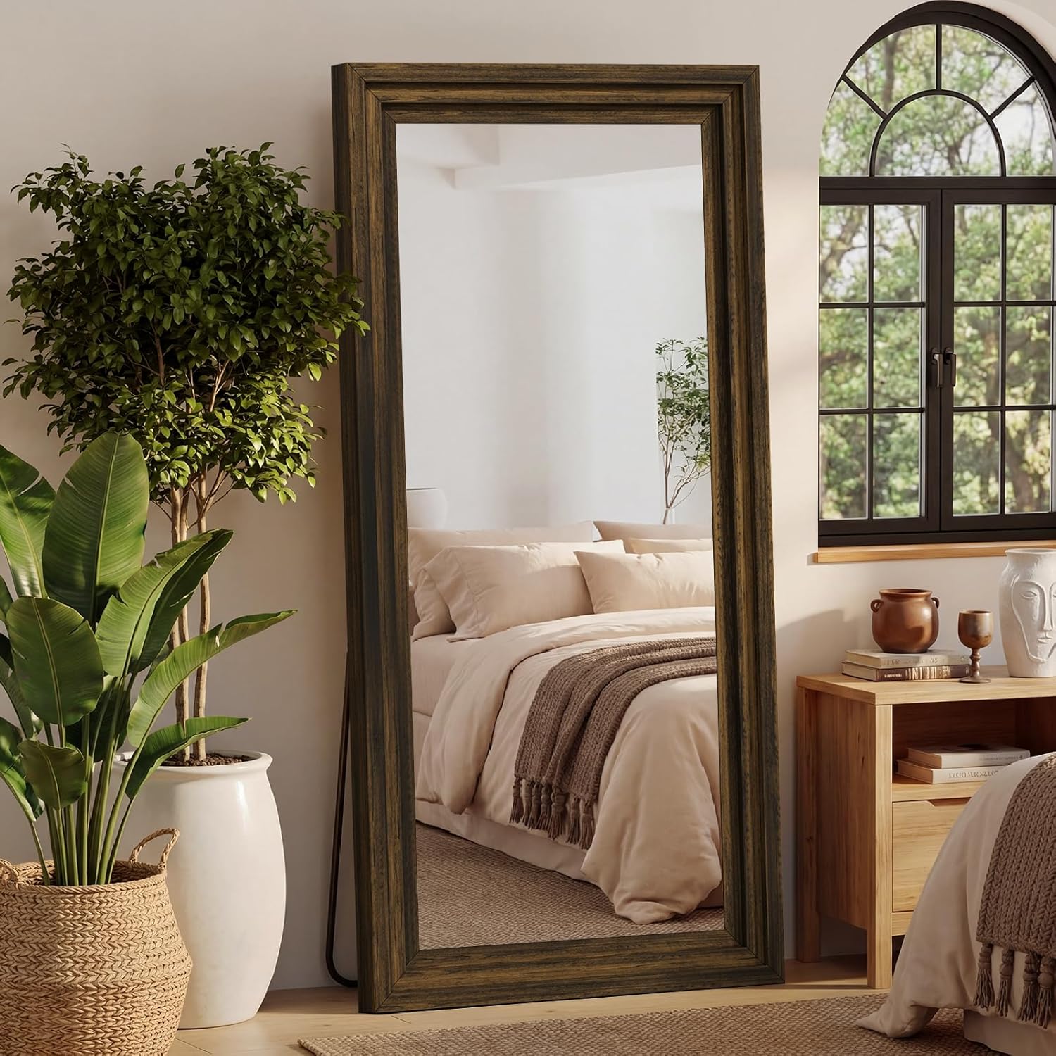 Full Length Mirror 71"x30", Large Solid Wood Frame Floor Mirror, Leaning Floor Mirror, Stable Frame, Shatterproof Glass, Modern Classic Style for Bedroom, Living Room, Entryway