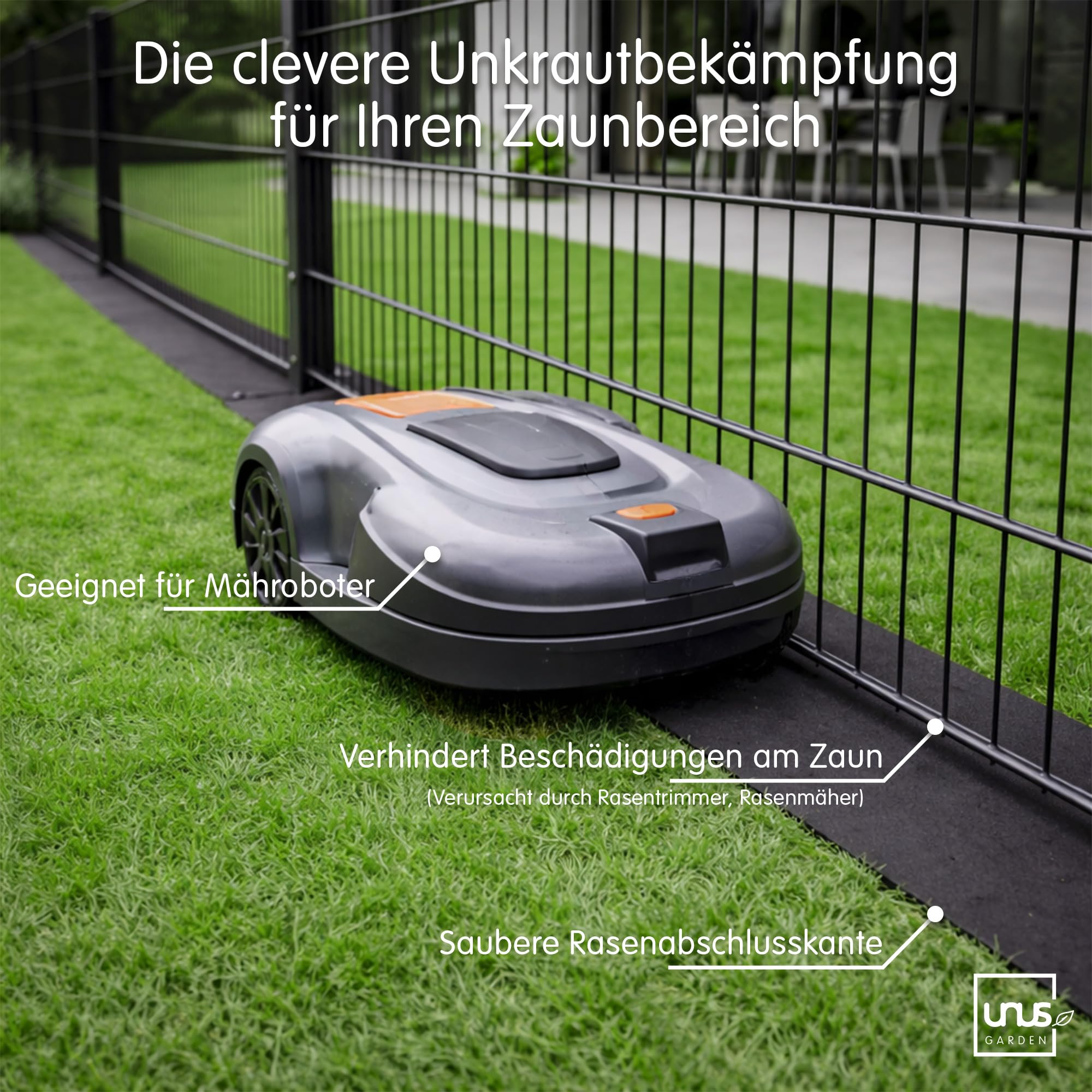 UNUS Keinkraut Protection contre les mauvaises herbes en plastique recyclé pour le coin de clôture S3 Noir