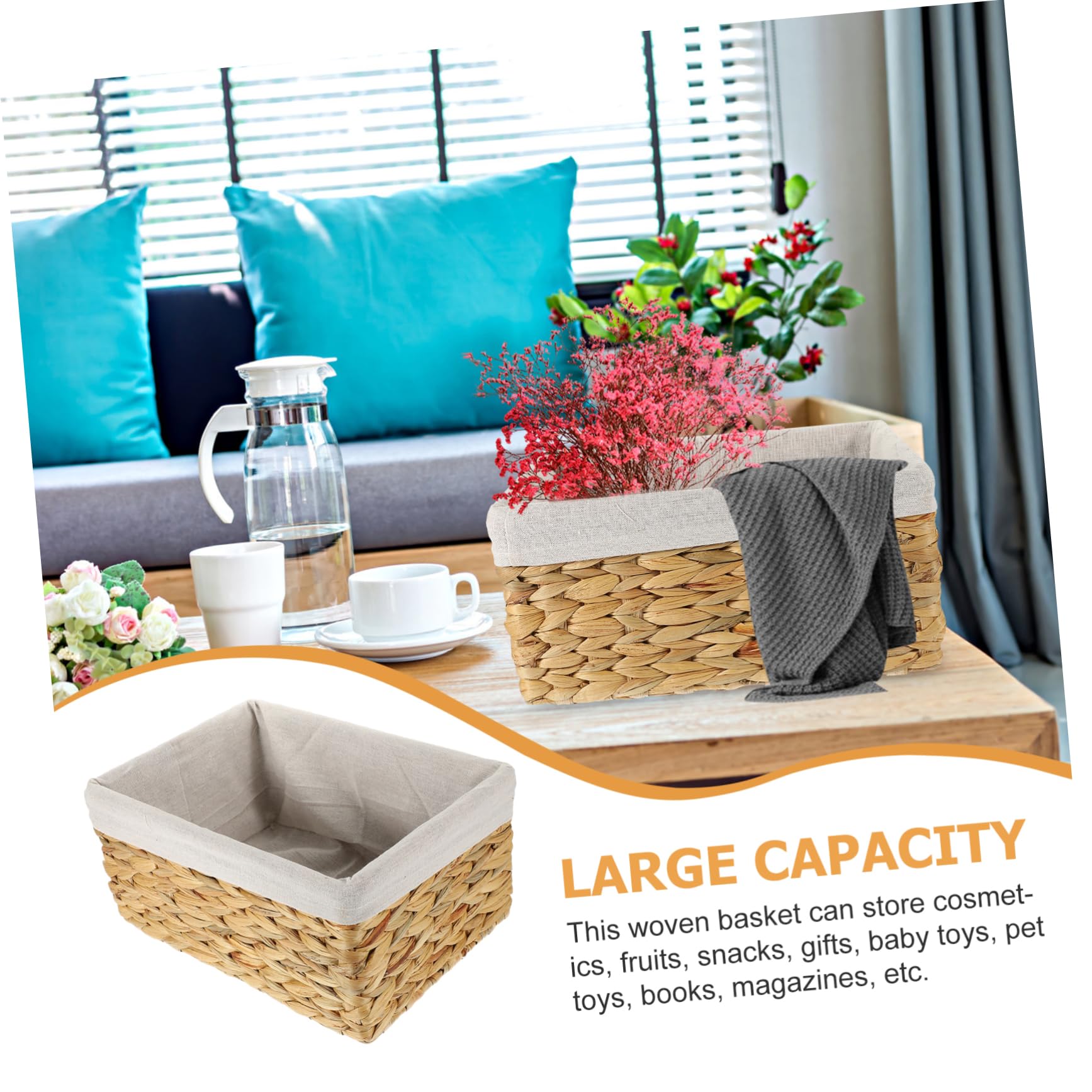 Cesta de Almacenamiento de Fibra Natural, Rectangular, Tejida a Mano