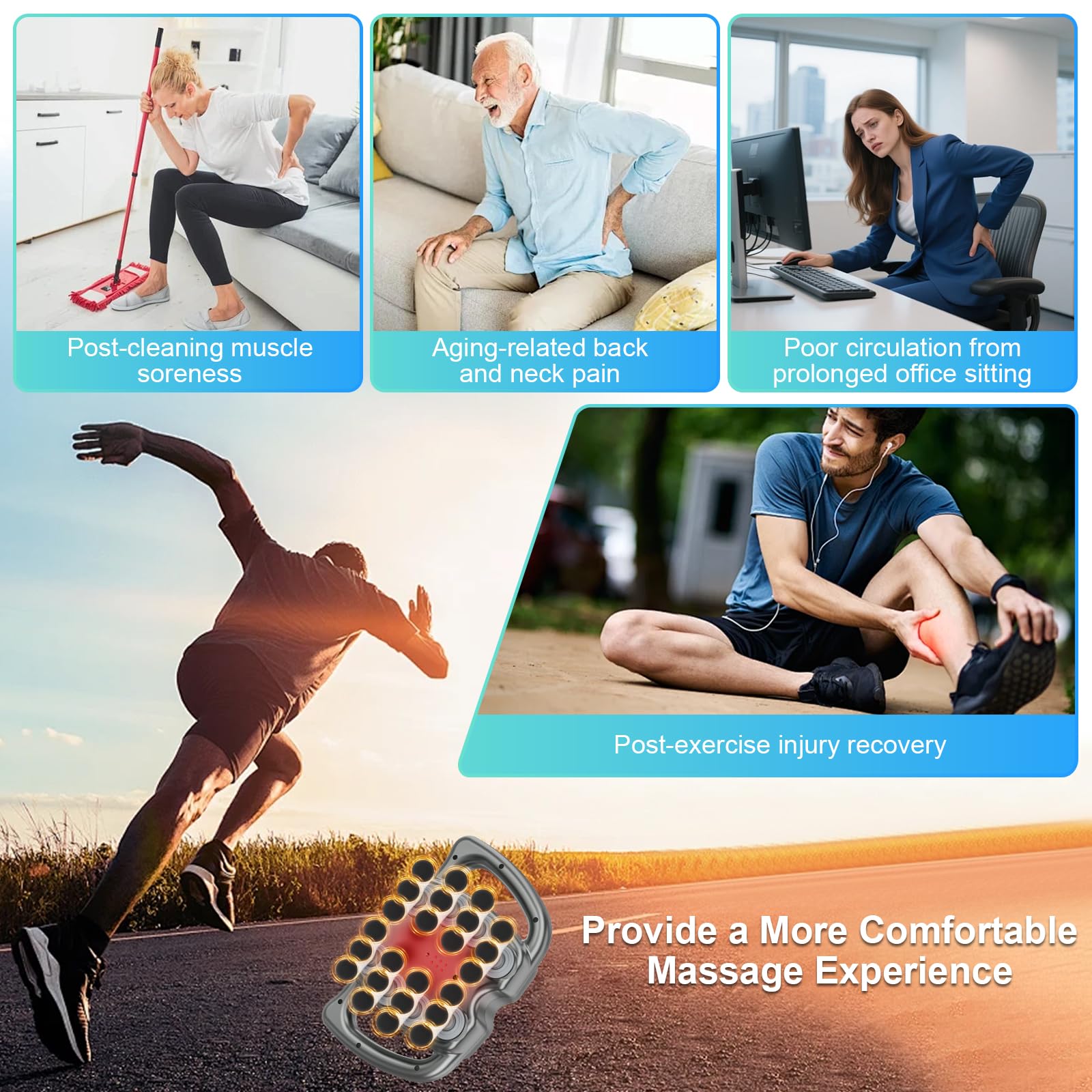 COSYBEE Pistolet de massage à 24 têtes, 9 modes, 99 vitesses, masseur des tissus profonds, percussion silencieuse pour la récupération musculaire du cou, du dos, des jambes et le soulagement de la